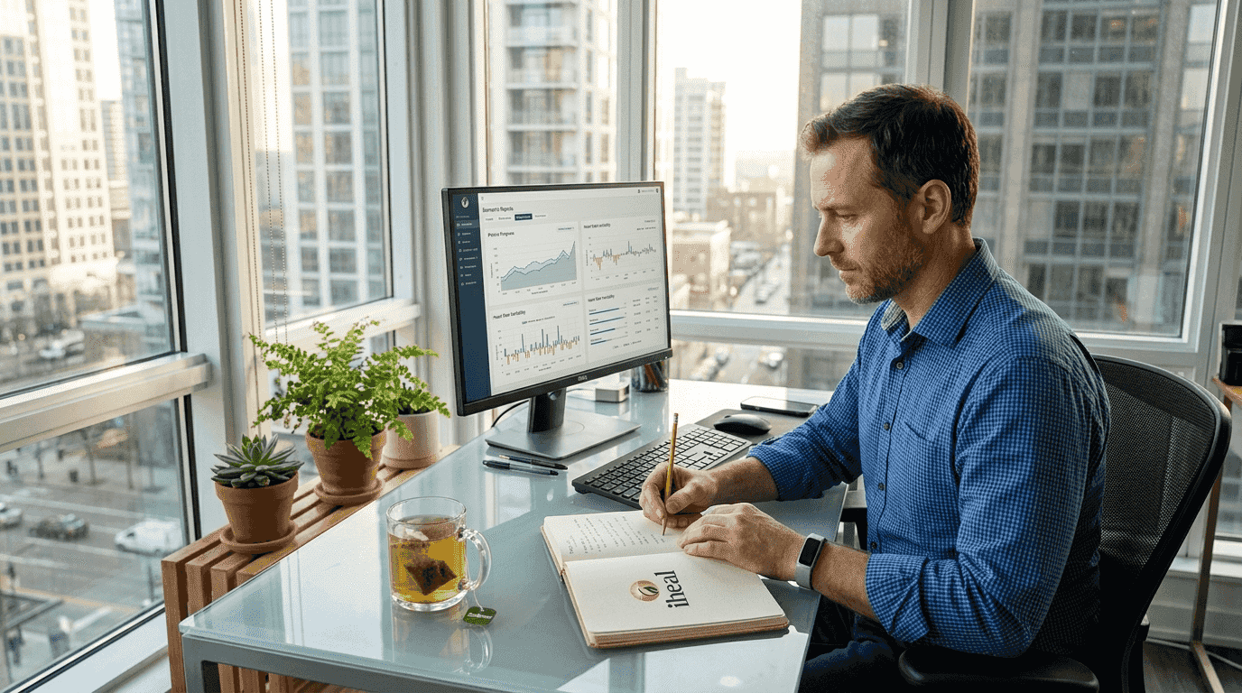 Practitioner reviewing AI wellness diagnostic reports